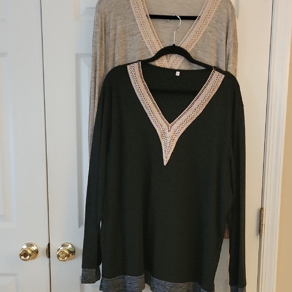 2 - Black and Tan V-Neck Shirts L/S